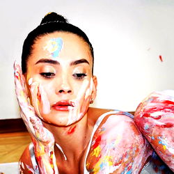 Intense, colorful painted makeup tutorial by Onlyfans model Old_Amy