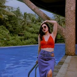 Onlyfans Model BLue AngeL Poses by Pool