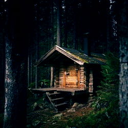 Secluded Log Cabin in a Forest