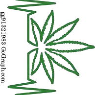 Stylized Logo of a Heartbeat with a Planted Cannabis Leaf