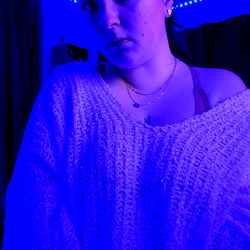 Charlie - Aesthetic Model with Purple Sweater and Blue Light Background