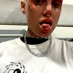 Quad Awful in White and Black T-shirt, Piercings