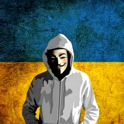 Anonymous Hoodie against Ukrainian Flag