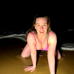 Ameliah Holmes in a Bikini on the Beach at Night