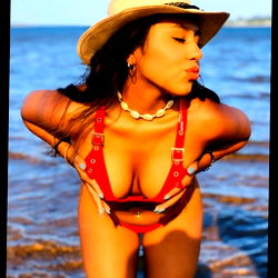 Ary, a beautiful model posing in a red bikini