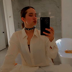 Jia Li, Fashion Model in a White Shirt and Choker Necklace