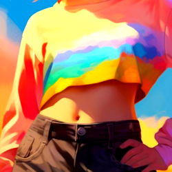 Colorful Sweatshirt in Vivid Hues, Featuring a Multicolored Rainbow Design on a Neon Yellow Background