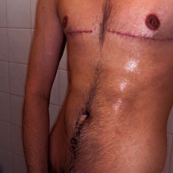 Shirtless FTMFun in Shower with Hole Piercing