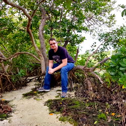 A Guy Sitting on a Rock in the Mangroves