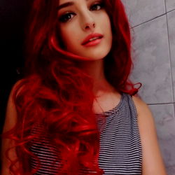 Alexa Pies: Modeling Red Hair and Striped Outfit