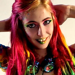 Vibrant Rainbow-Haired Model Amethyst Skye