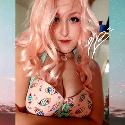 Model in a colorful bikini with a playful design