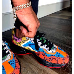 Vibrant Sneakers with Colorful Accents on the Ground