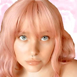 Pink-haired model with a dreamy expression