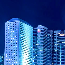 Nightscape of a City Skyline with Iconic Architecture