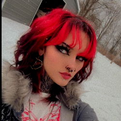 A model posing for a portrait in the snow