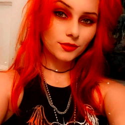 Abaddon: Epic Red Hair Model in Black Tank Top with Bird Decal