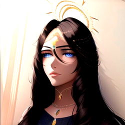 Anime Art - Female Character with Long Hair, Moon-Inspired Headband