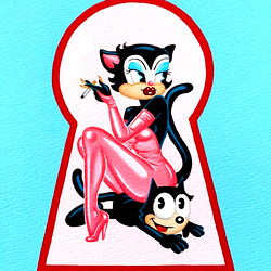 Vintage Pop Art Cat with Key and Lock Sticker