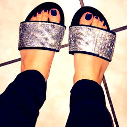 Onlyfans Model Xtina Mey Wearing Glittery Sandals, 150 chars