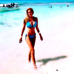 Beautiful Carolhans911, the Brazilian Model, Walks on White Beach