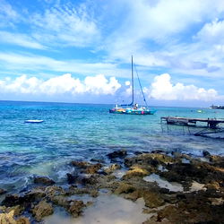 Tropical Beach Scene with Sailboat