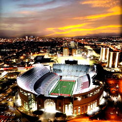 Nighttime View of Downtown Columbus with a Stadium