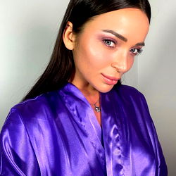 Russian OnlyFans Model Nessa Fetish in Shimmering Purple Satin Robe