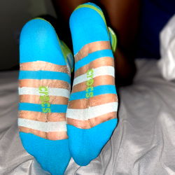 Sadek Model in Blue Socks with Brand Logo