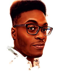 Marquis Kemp, a young man with glasses and a short beard, wearing a white shirt, looking directly at the camera.