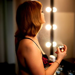 Ukrainian Female Model in Vanity Mirror with Fragrance