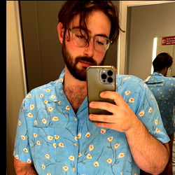 Model in Hawaiian Flower Shirt