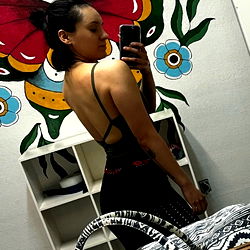 Stylish Model Alex in Arizona, With Stunning Red Butterfly Backdrop