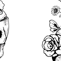 Black and White Floral Skull Tattoos