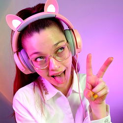 Fun and Fashionable Dutch Gamer Girl with Headphones and Cat Ears
