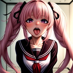 Anime-style illustration with a dark theme and a character with pink hair in an unconventional pose.