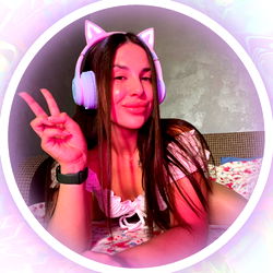 Adriana Jo Posing with Headphones and Peace Sign