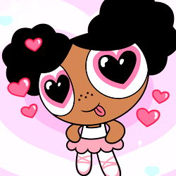 Cute Cartoon Character with Locked Hair, Big Pink Hearts and Playful Attitude