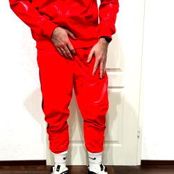 German Model Posing in Red Tracksuit