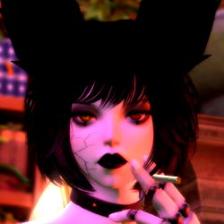 Cute anime-style character in a fantasy setting, holding a smoke in hand