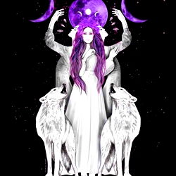 Futuristic Fantasy Female Character with Wolves