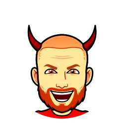 Redheaded Man with Devil Horns and Red Shirt