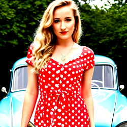 Fashionable Woman in Retro-Style Red Dress