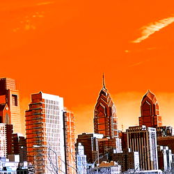 Vivid Cityscape with Orange Sky
