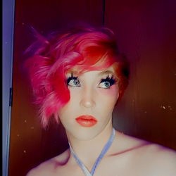 Model Ashley with Pink Hair and Purple Eye Shadow