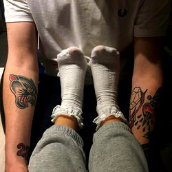 Onlyfans Model 'baby' Sits Down with Tattooed Arm