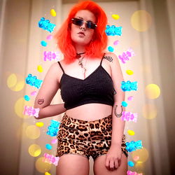 Stylish Ayzie Daze with Vivid Red Hair and Cheetah Print Outfit