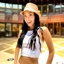 Stylish Anita Fronteras in a vibrant cityscape