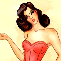 Vintage Pin-Up Illustration of a Model in a Red Dress