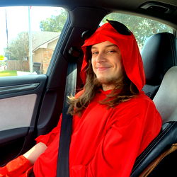 BB in Red Mask Sitting in Car